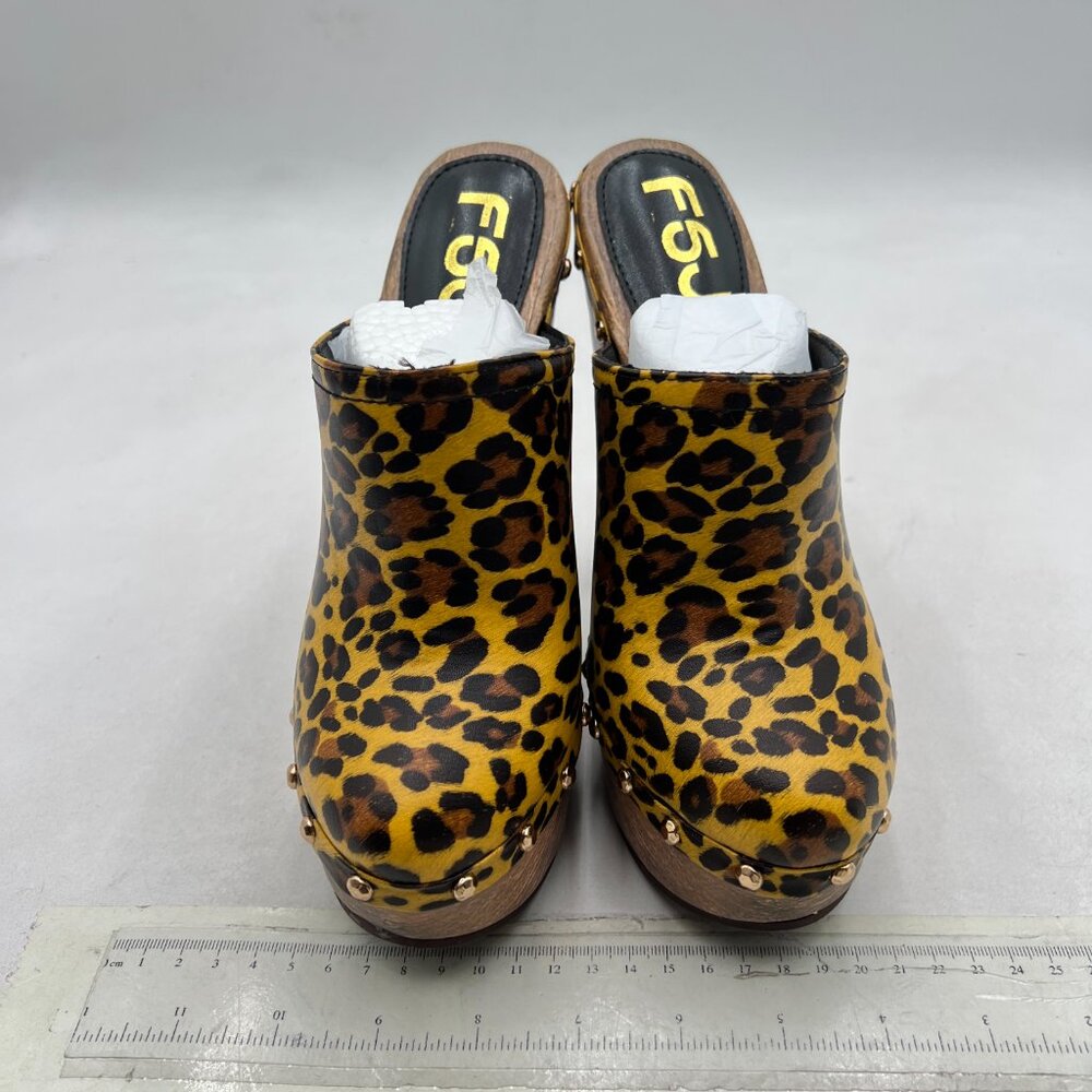 FSJ Leopard Print Platform Clog Mules in Tan and Brown - Picture 3 of 8